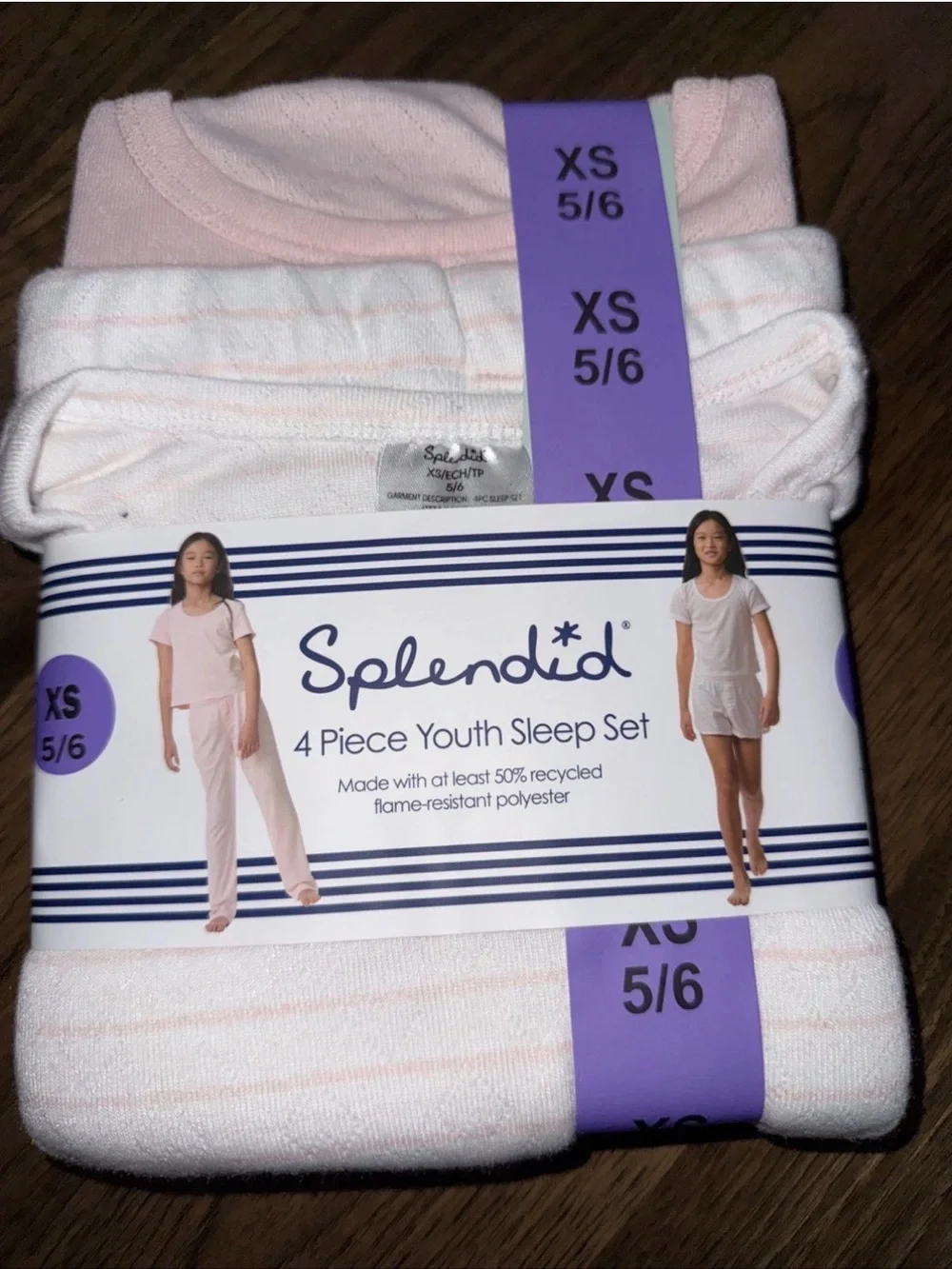 Splendid NWT Girls 4-Piece Sleep Set - Light Pink Size XS 5/6- 001*